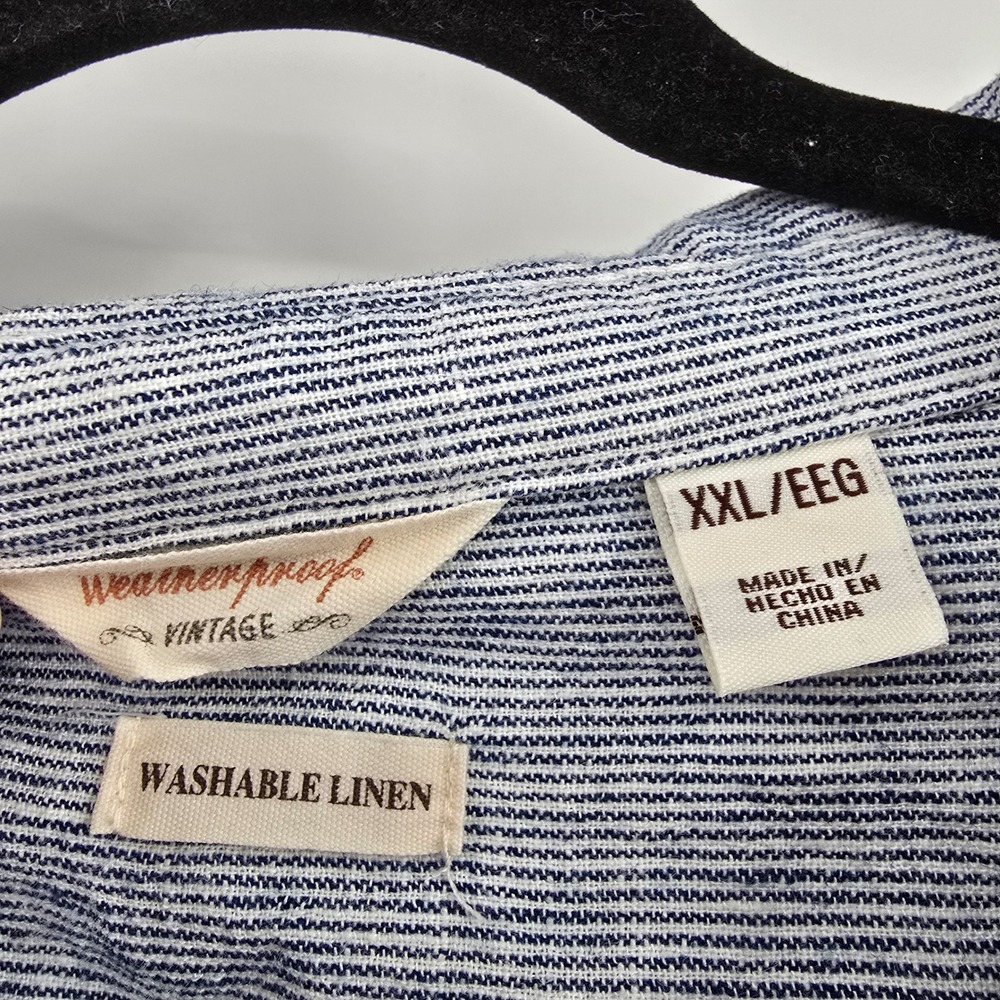 Weatherproof Vintage Womens Blue White Striped Washable Linen Tie Front Shirt - Picture 5 of 9